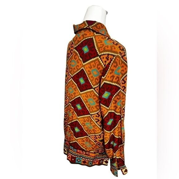 Linea Louis Dell O'lio Southwest Western Silk Blouse Art orange red large - Picture 7 of 11